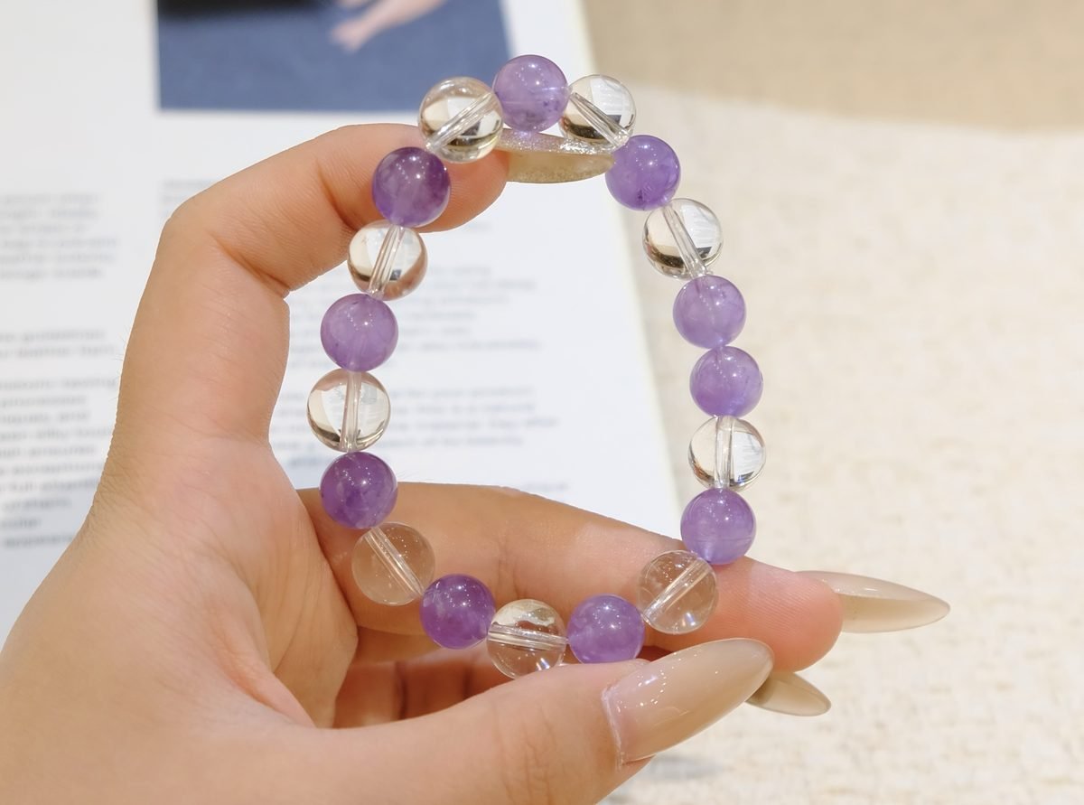 10mm Amethyst Bracelet with Clear Quartz — Ref. 00277 - Image 5