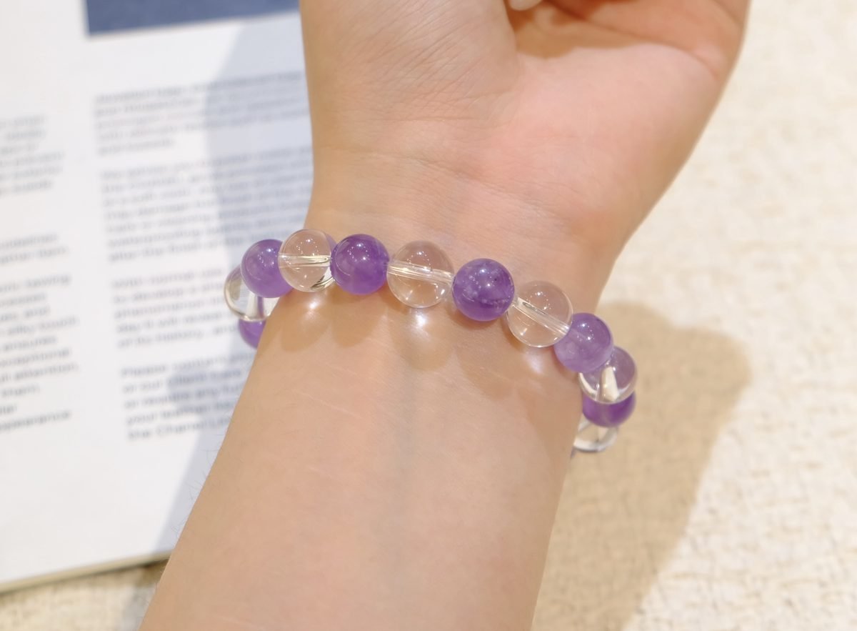 10mm Amethyst Bracelet with Clear Quartz — Ref. 00277 - Image 6
