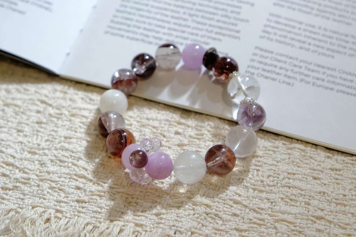 14mm Amethyst Bracelet with Kunzite & Clear Quartz