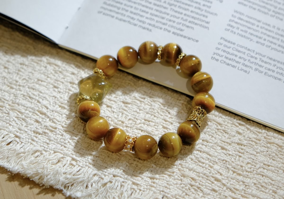 12mm Citrine Bracelet with Tiger Eye — Ref. 00281