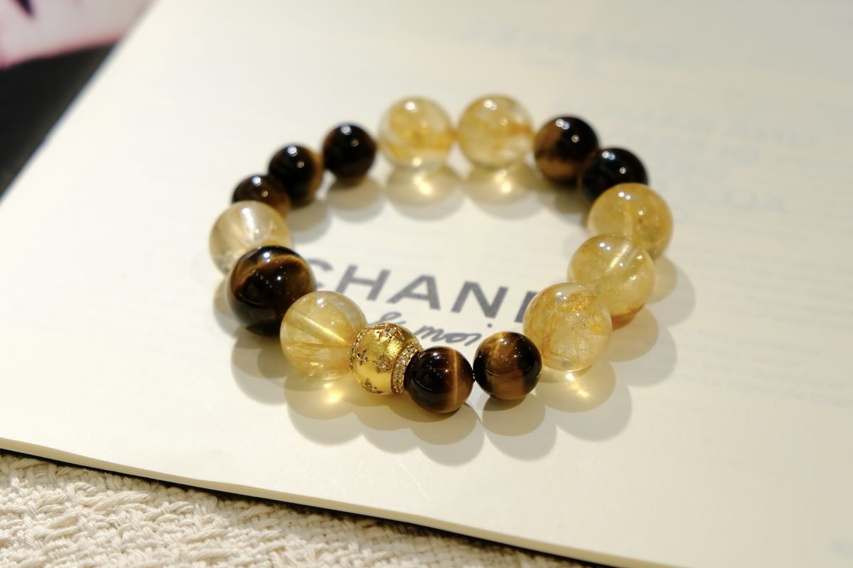 13mm Citrine Bracelet with Tiger Eye