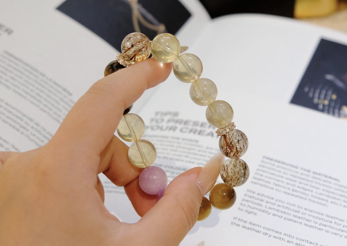 12mm Amethyst Bracelet with Citrine & Rutilated Quartz - Image 3