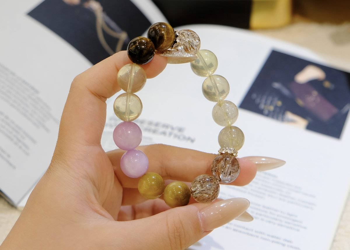 12mm Amethyst Bracelet with Citrine & Rutilated Quartz - Image 4
