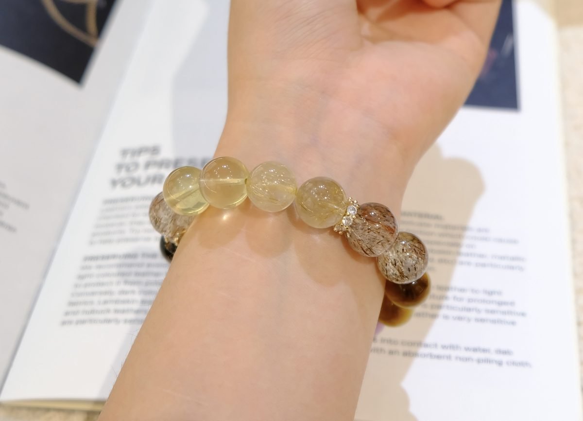 12mm Amethyst Bracelet with Citrine & Rutilated Quartz - Image 6