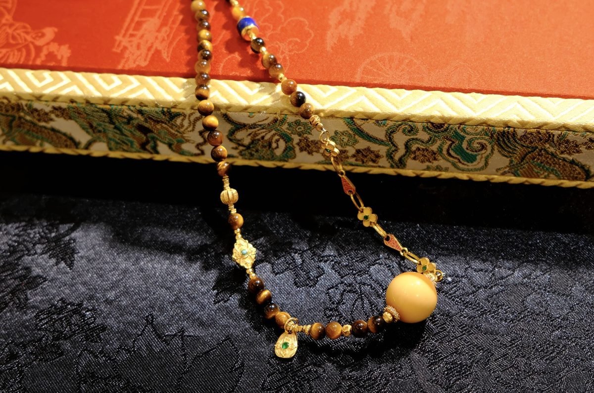 4mm Citrine Necklace with Amber & Tiger Eye