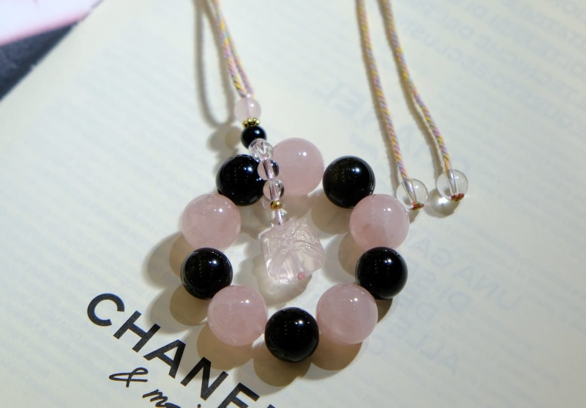 23mm Rose Quartz Bracelet with Black Obsidian & Obsidian - Image 2