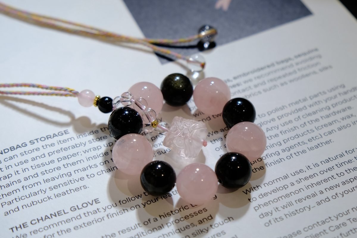 23mm Rose Quartz Bracelet with Black Obsidian & Obsidian - Image 3