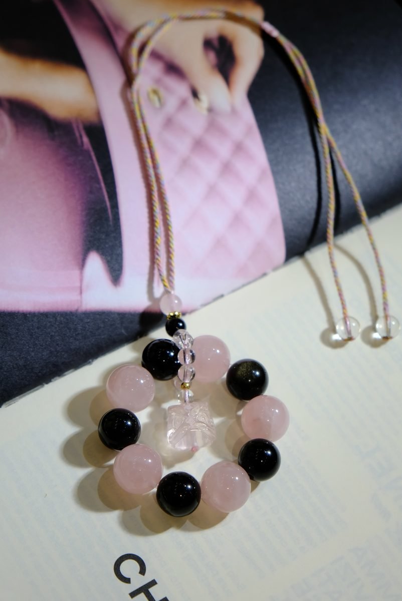 23mm Rose Quartz Bracelet with Black Obsidian & Obsidian - Image 4