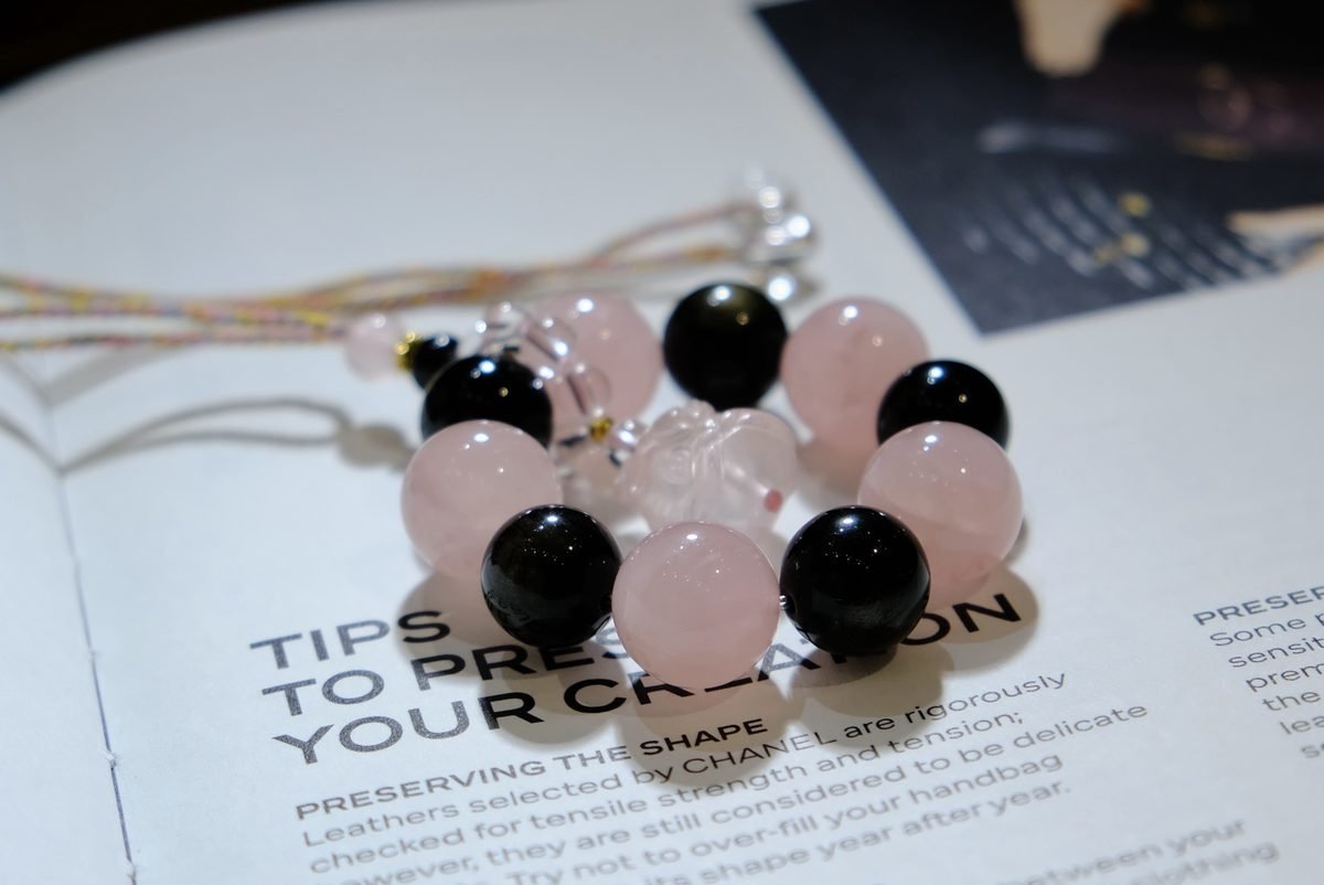 23mm Rose Quartz Bracelet with Black Obsidian & Obsidian - Image 5