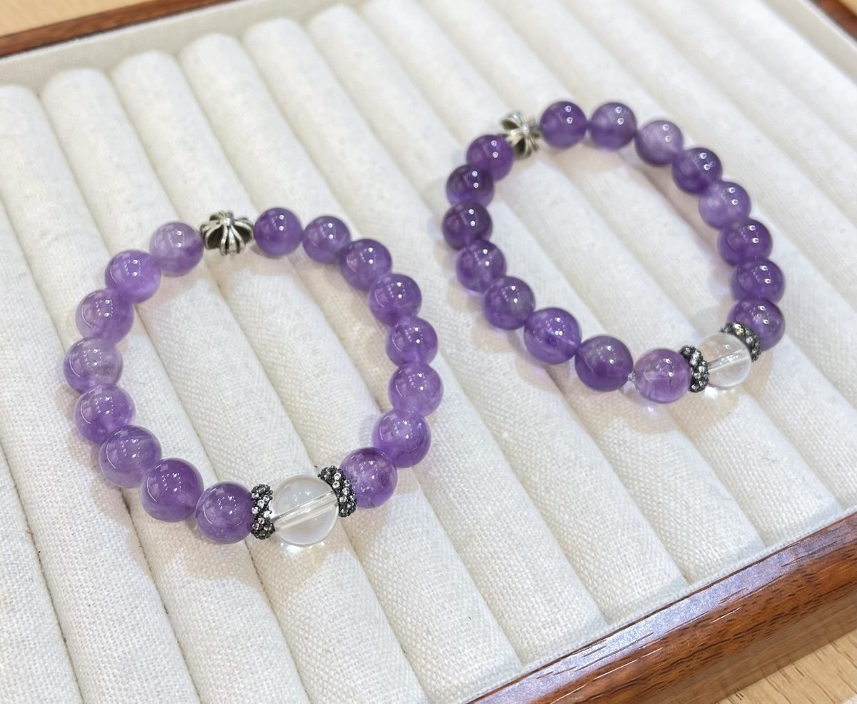 10mm Amethyst Bracelet with Clear Quartz — Ref. 00359