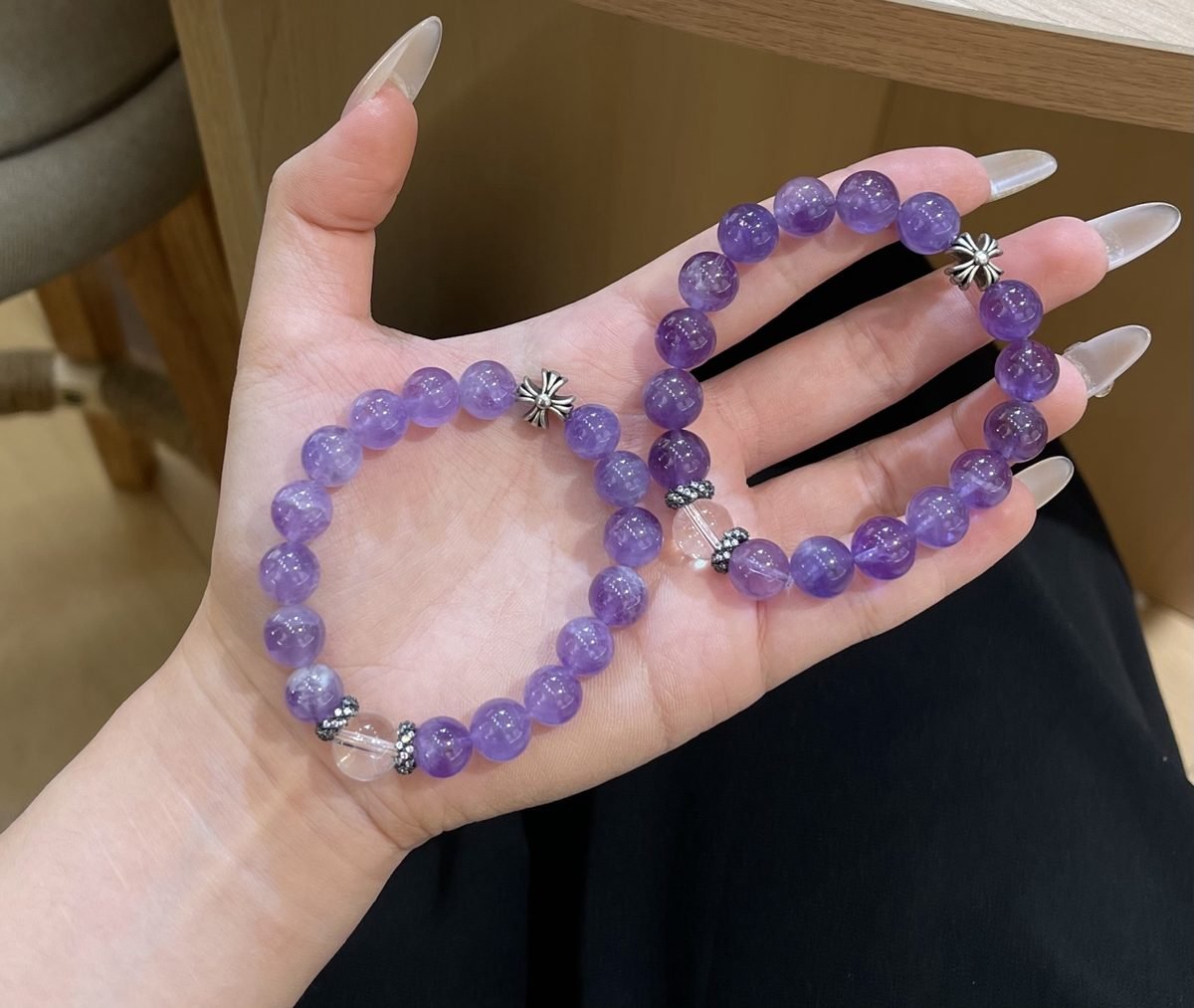 10mm Amethyst Bracelet with Clear Quartz — Ref. 00359 - Image 2