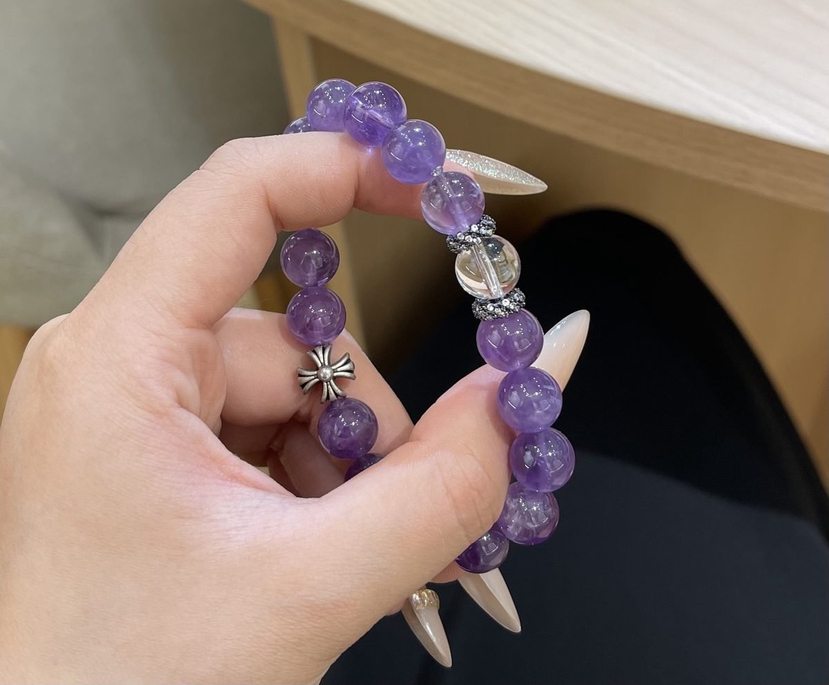 10mm Amethyst Bracelet with Clear Quartz — Ref. 00359 - Image 3