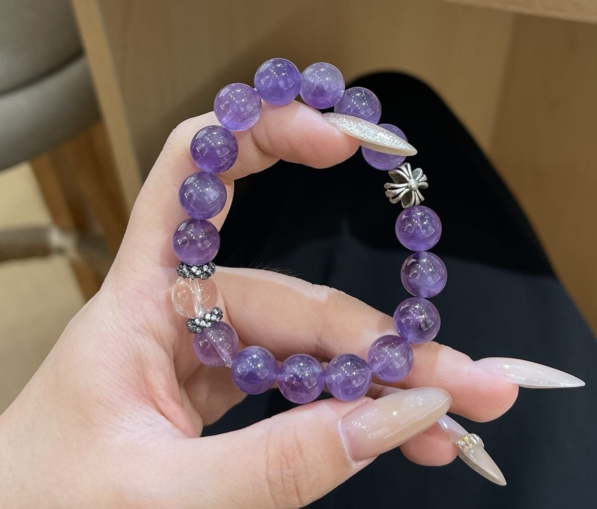 10mm Amethyst Bracelet with Clear Quartz — Ref. 00359 - Image 4