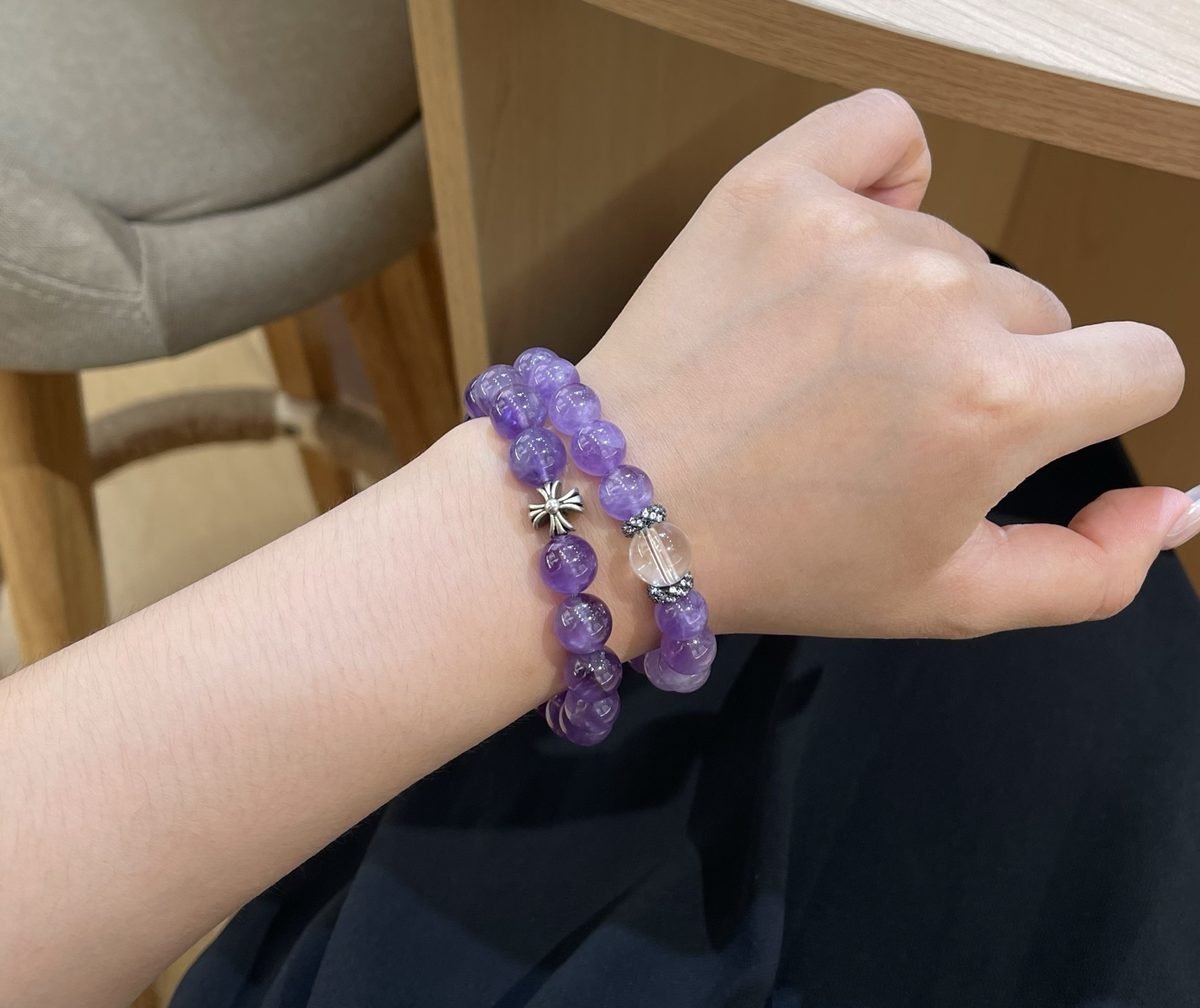10mm Amethyst Bracelet with Clear Quartz — Ref. 00359 - Image 5