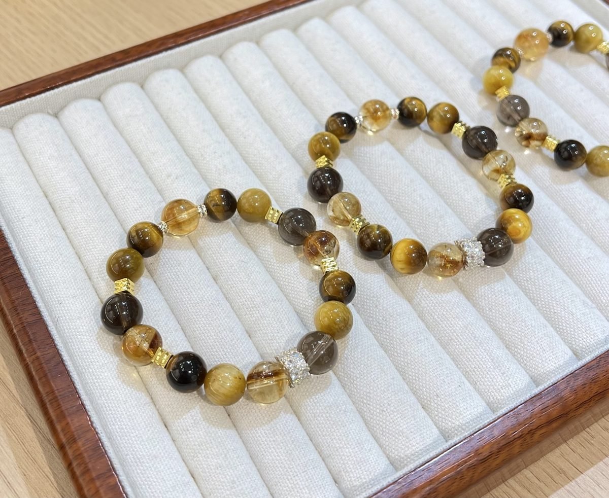 10mm Citrine Bracelet with Smoky Quartz & Tiger Eye