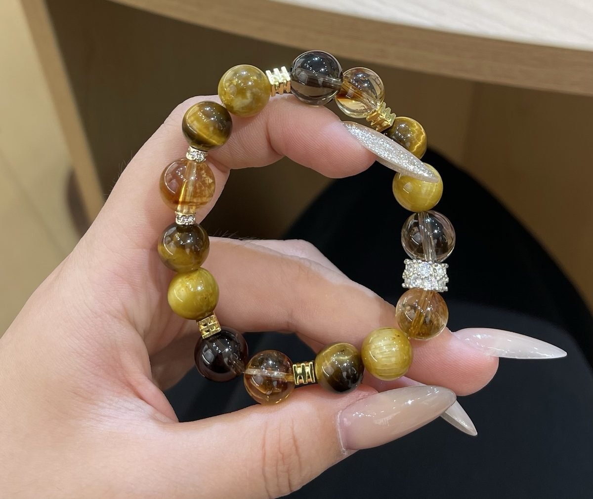 10mm Citrine Bracelet with Smoky Quartz & Tiger Eye - Image 3