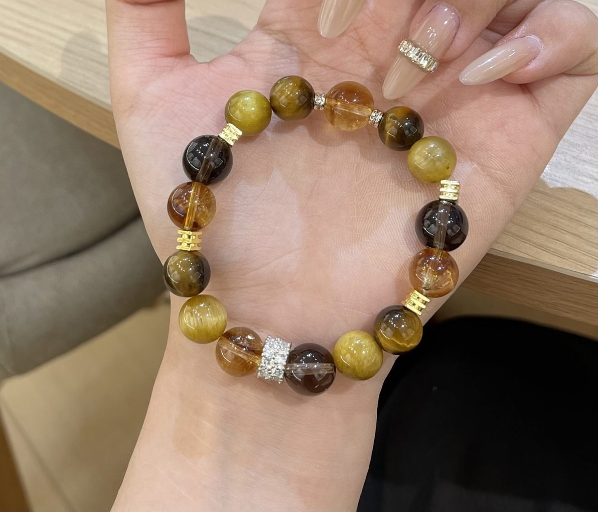 10mm Citrine Bracelet with Smoky Quartz & Tiger Eye - Image 4