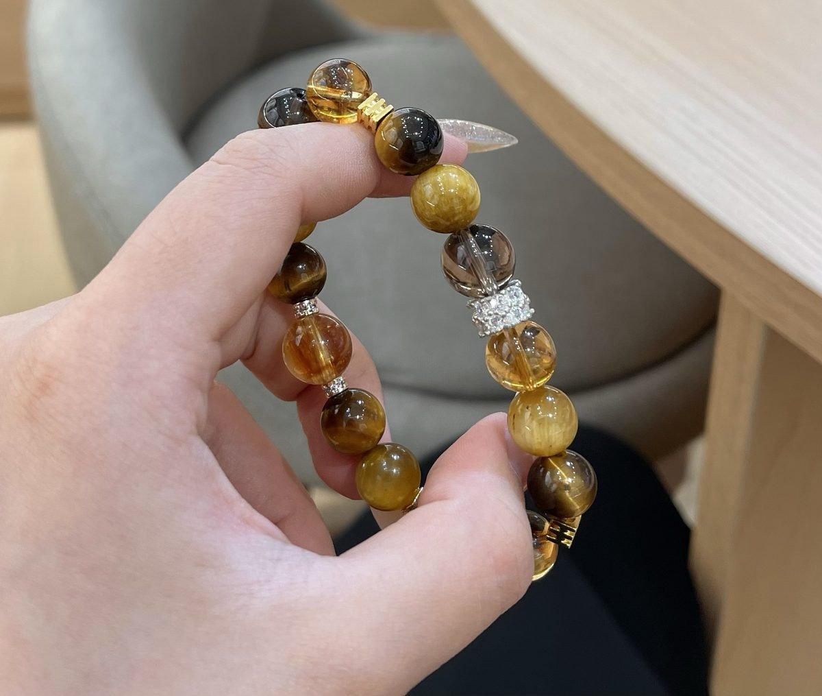 10mm Citrine Bracelet with Smoky Quartz & Tiger Eye - Image 5