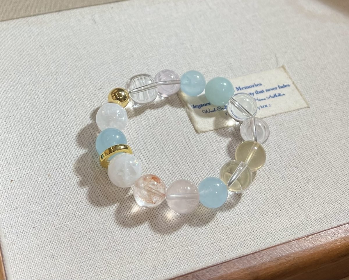 12mm 7 Chakra Balancing Bracelet with Rose Quartz & Clear Quartz
