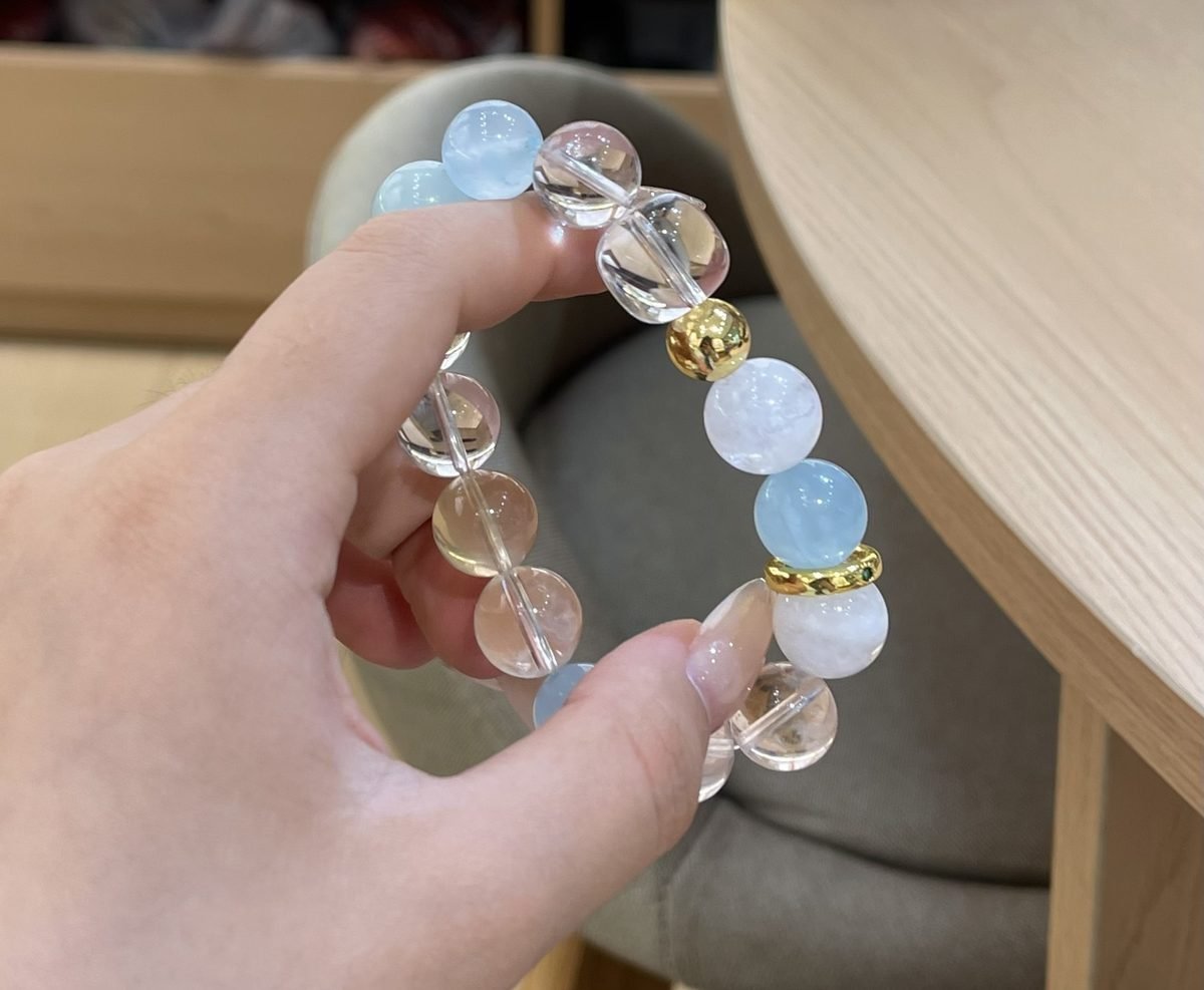 12mm 7 Chakra Balancing Bracelet with Rose Quartz & Clear Quartz - Image 3