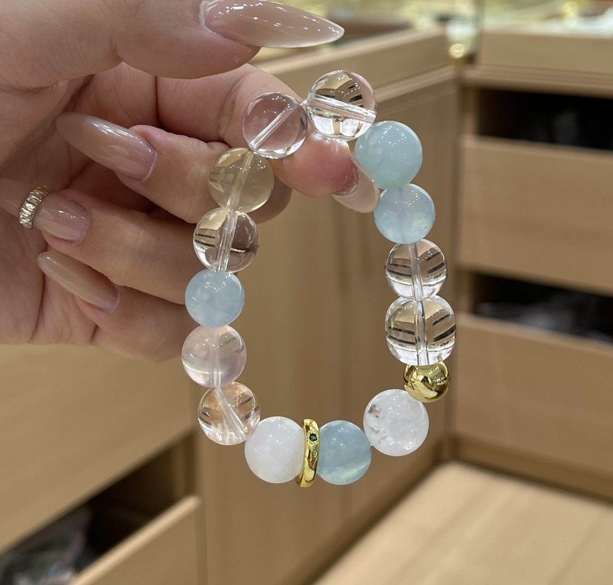 12mm 7 Chakra Balancing Bracelet with Rose Quartz & Clear Quartz - Image 5