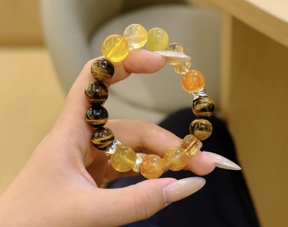 12mm 7 Chakra Balancing Bracelet with Fluorite & Tiger Eye - Image 2