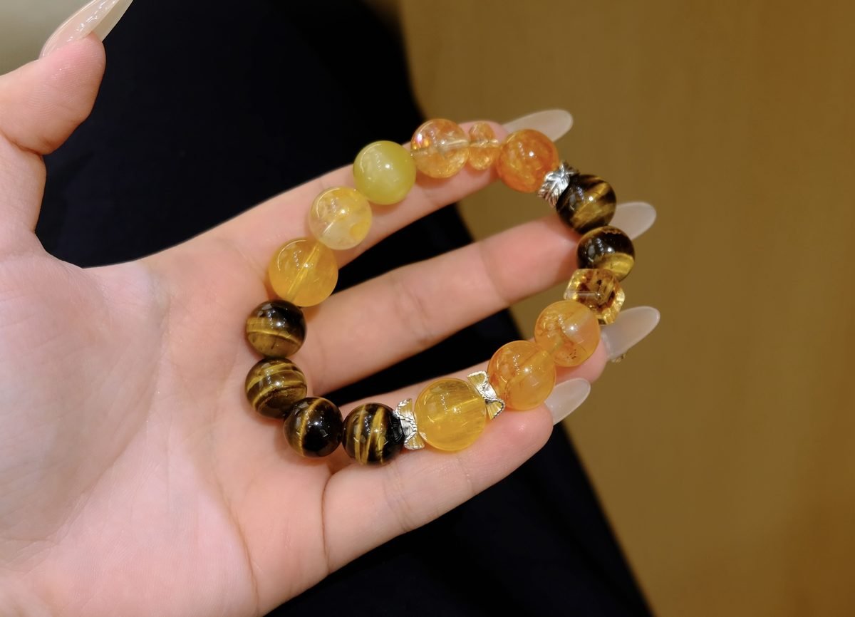 12mm 7 Chakra Balancing Bracelet with Fluorite & Tiger Eye - Image 3