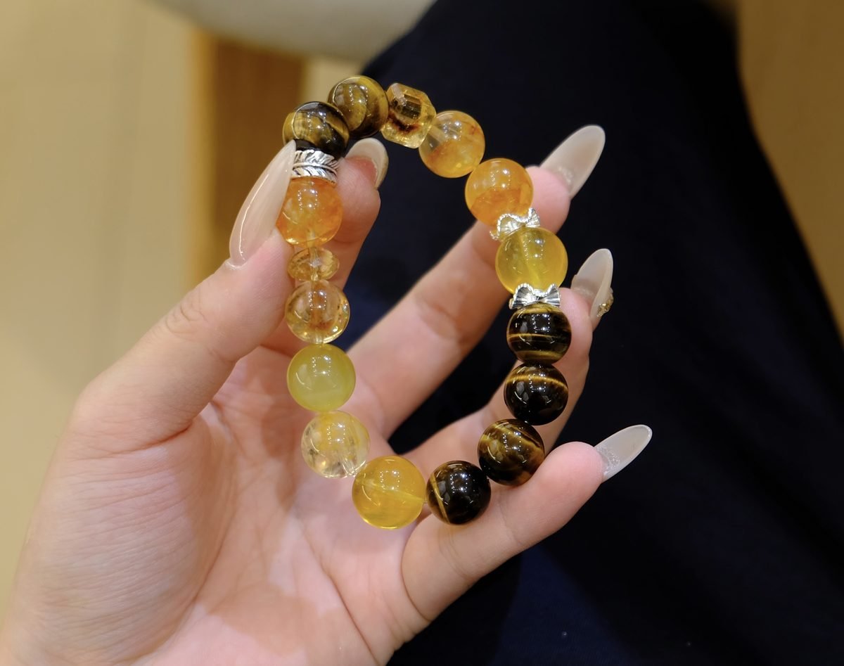12mm 7 Chakra Balancing Bracelet with Fluorite & Tiger Eye - Image 4
