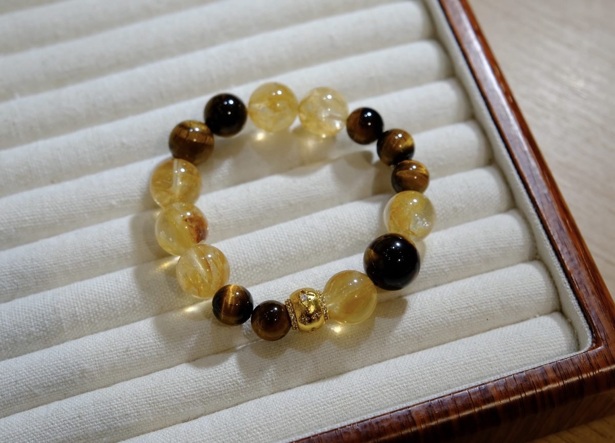 14mm Citrine Bracelet with Tiger Eye — Ref. 00414