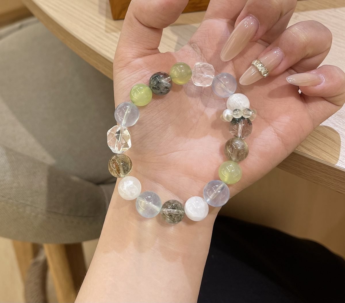 10mm 7 Chakra Balancing Bracelet with Green Phantom Quartz & Rutilated Quartz — Ref. 00416 - Image 4