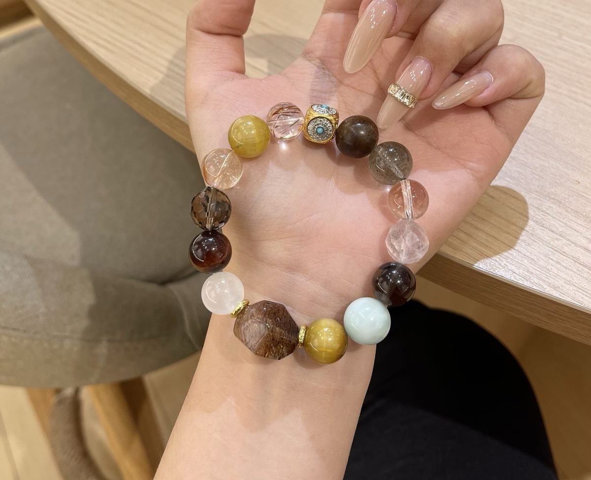 12mm 7 Chakra Balancing Bracelet with Larimar & Tiger Eye