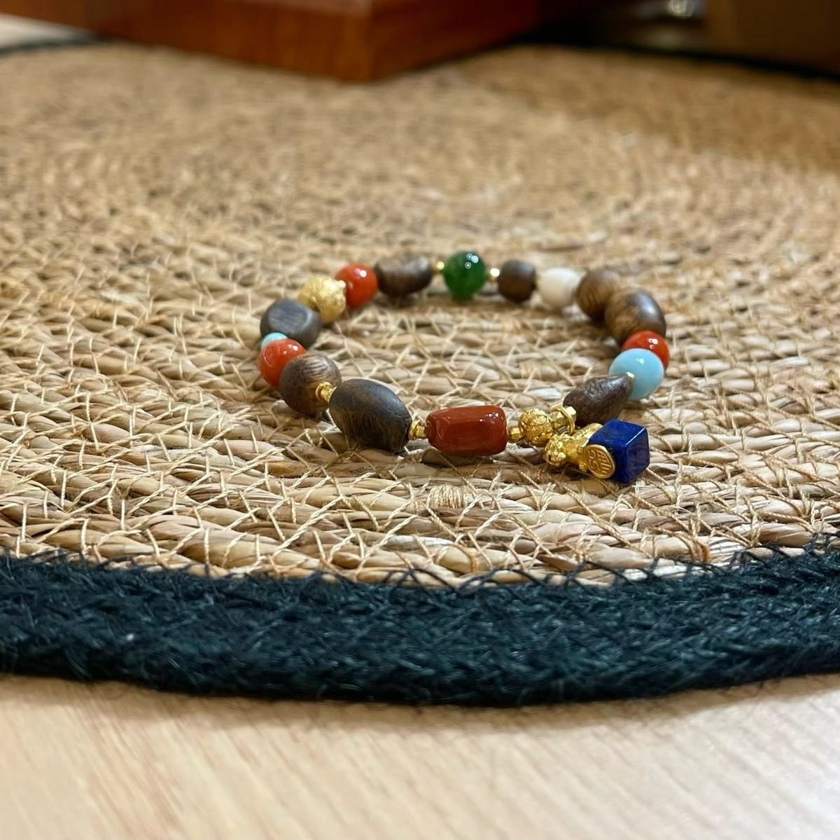 7 Chakra Balancing Bracelet with Agarwood & Larimar - Image 3