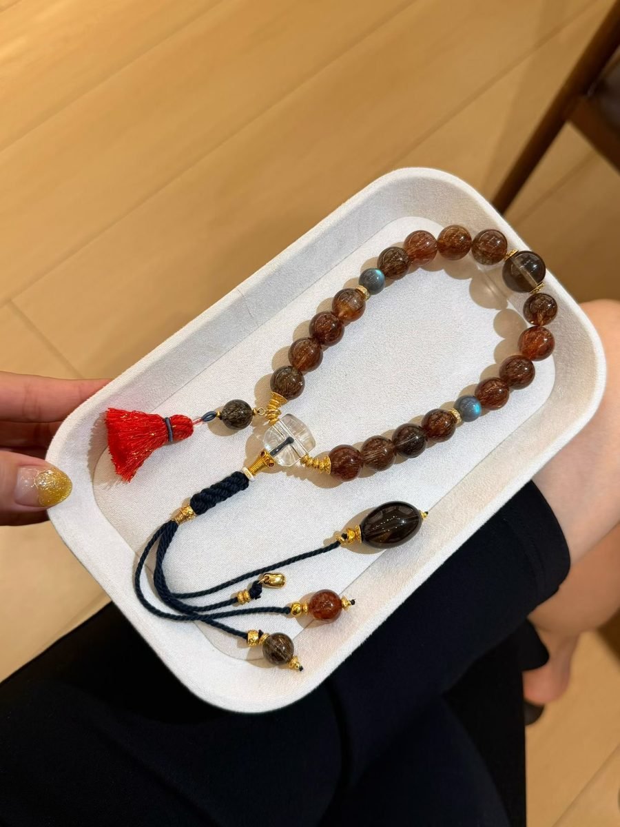Rainbow Moonstone Bracelet with Smoky Quartz & Clear Quartz - Image 2