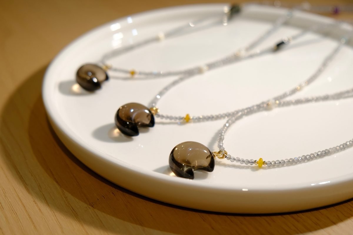 Rainbow Moonstone Necklace with Amethyst & Smoky Quartz