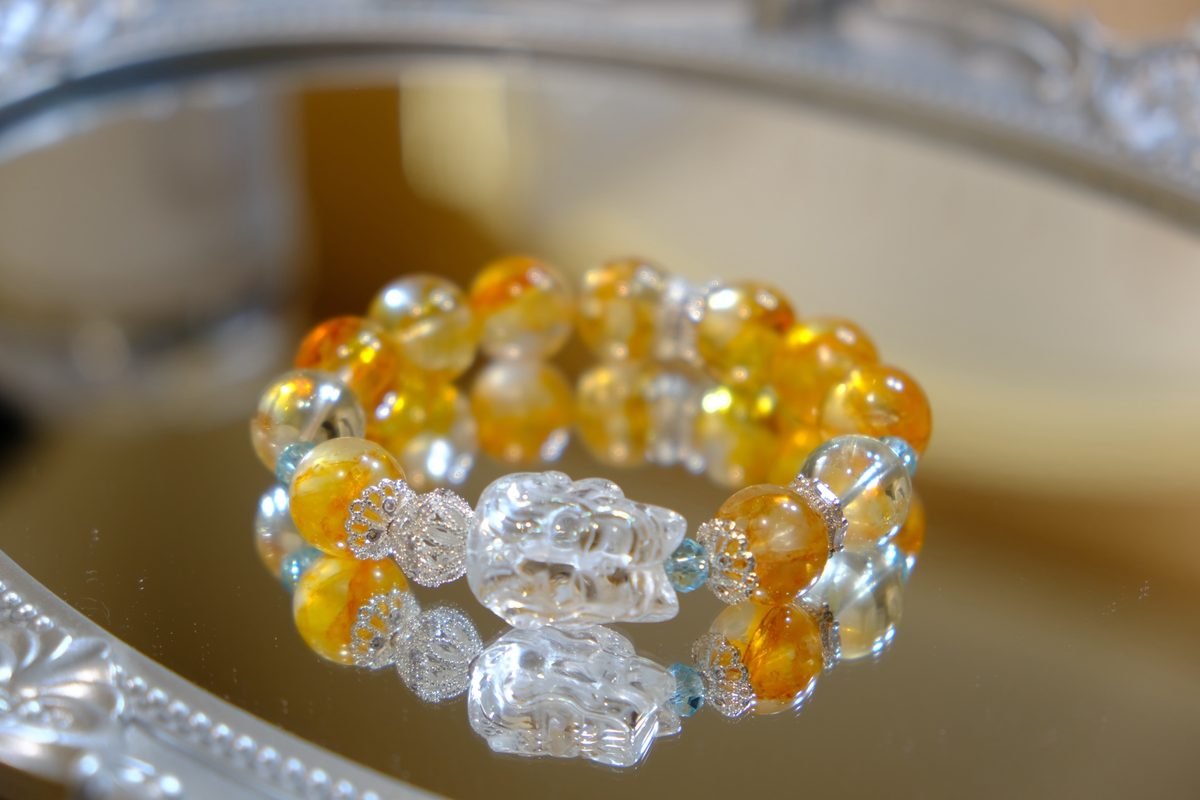 13mm Citrine Bracelet with Clear Quartz