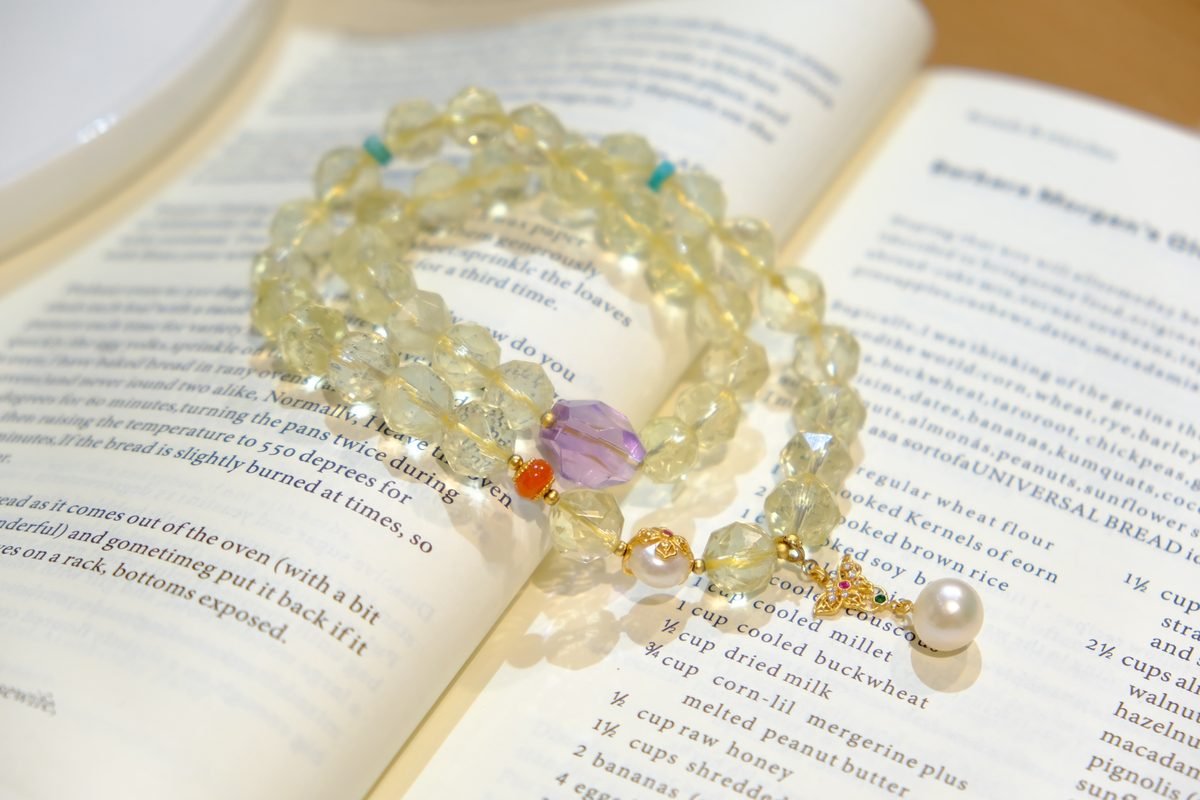 9mm Citrine Faceted Bracelet with Amethyst & Freshwater Pearl