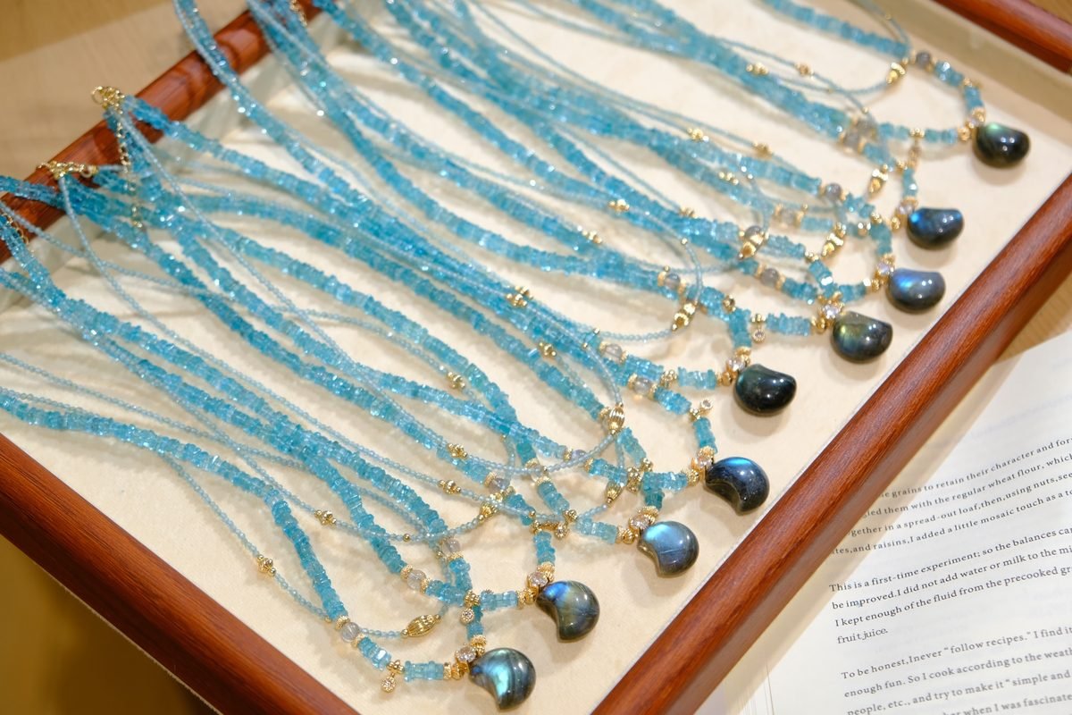 Rainbow Moonstone Necklace with Labradorite — Ref. 00575
