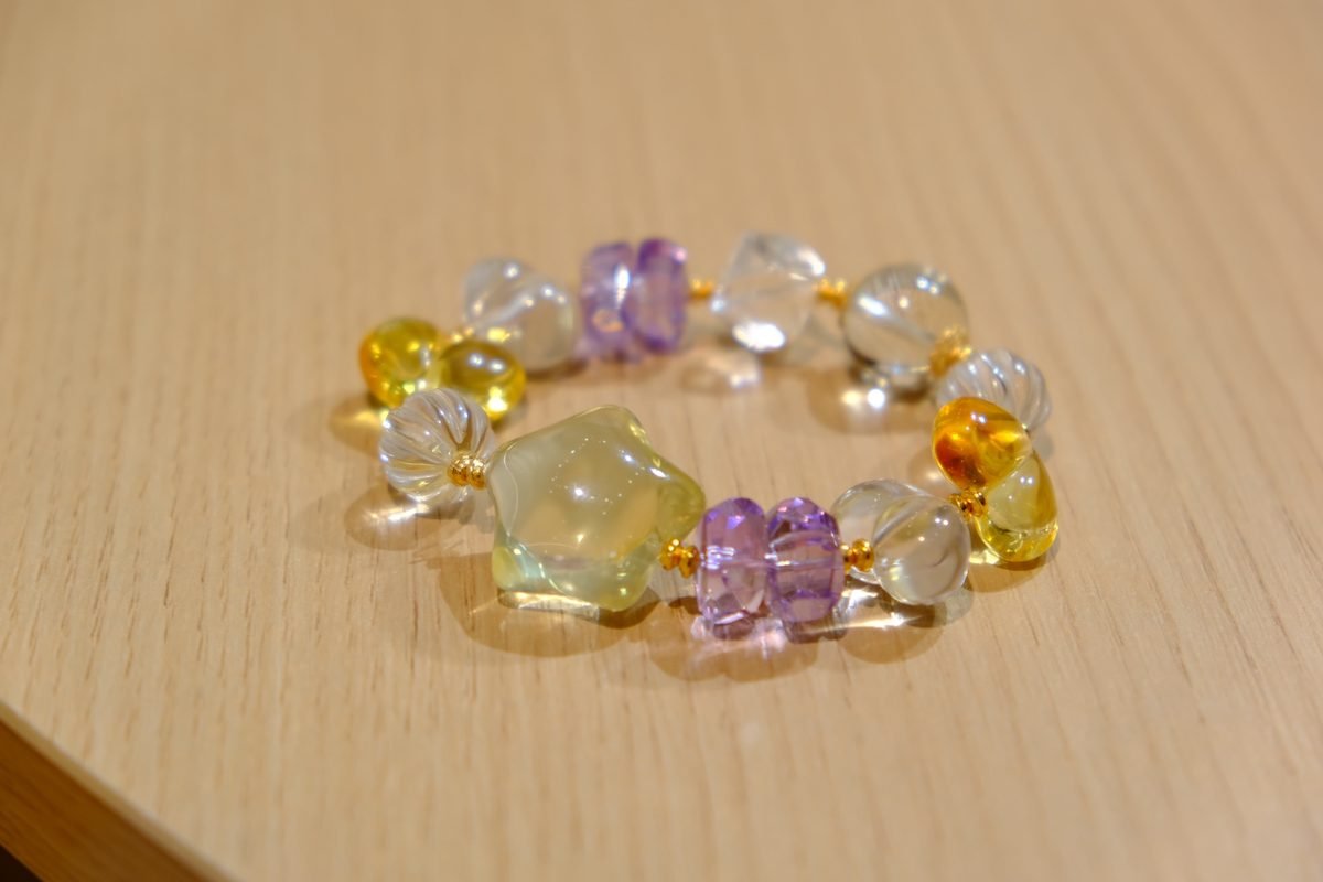 12mm Citrine Bracelet with Amethyst & Clear Quartz