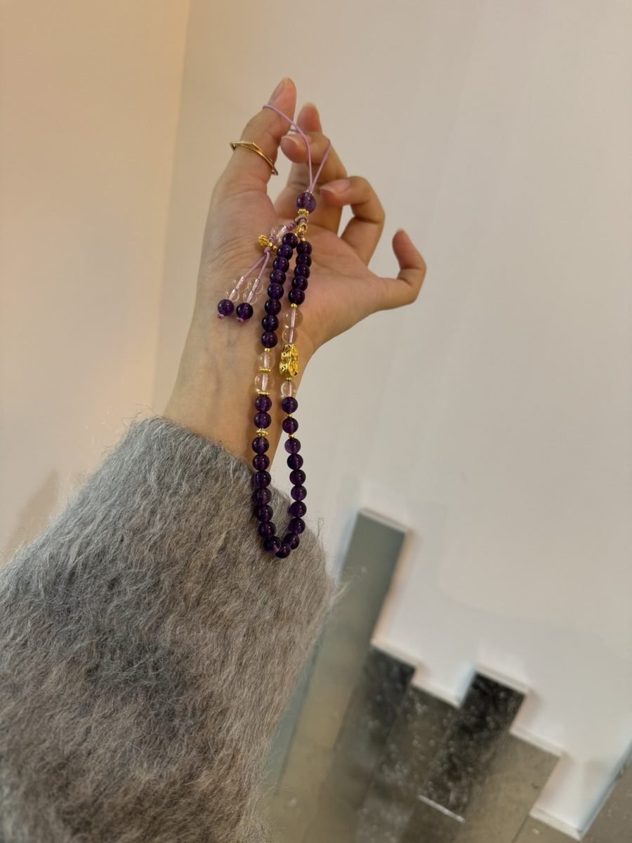 5-6mm Amethyst Bracelet with Clear Quartz - Image 3