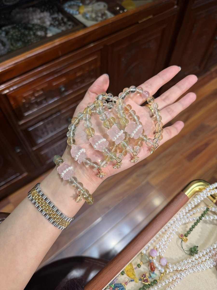 8mm Glass-Clear Citrine Bracelet with Rose Quartz & Fluorite - Image 5