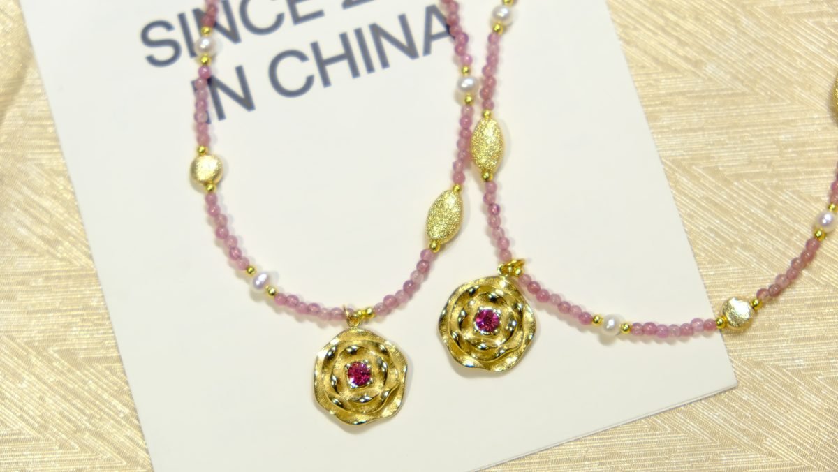 Rose Quartz Necklace with Tourmaline & Freshwater Pearl - Image 6