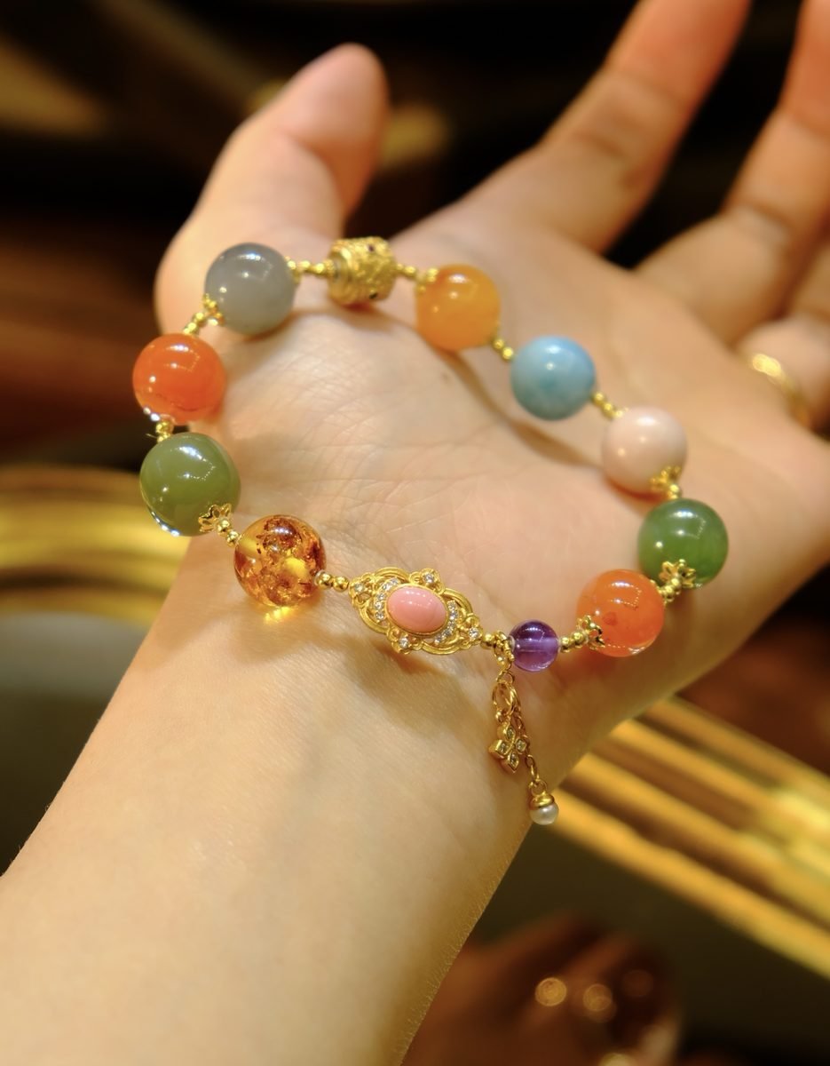 11mm 7 Chakra Balancing Bracelet with Larimar & Red Agate - Image 3