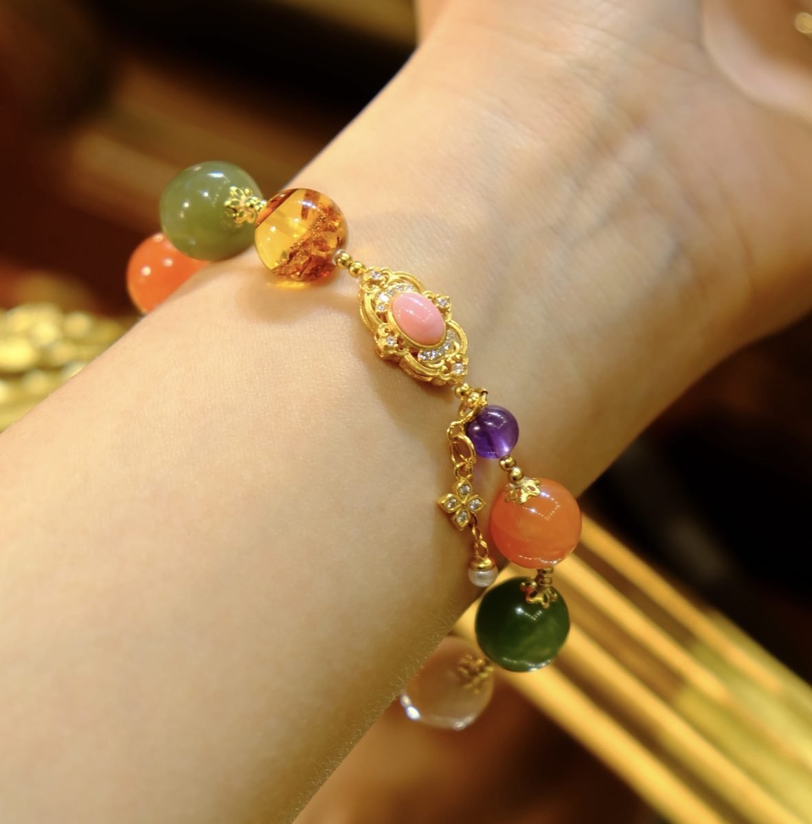 11mm 7 Chakra Balancing Bracelet with Larimar & Red Agate - Image 4