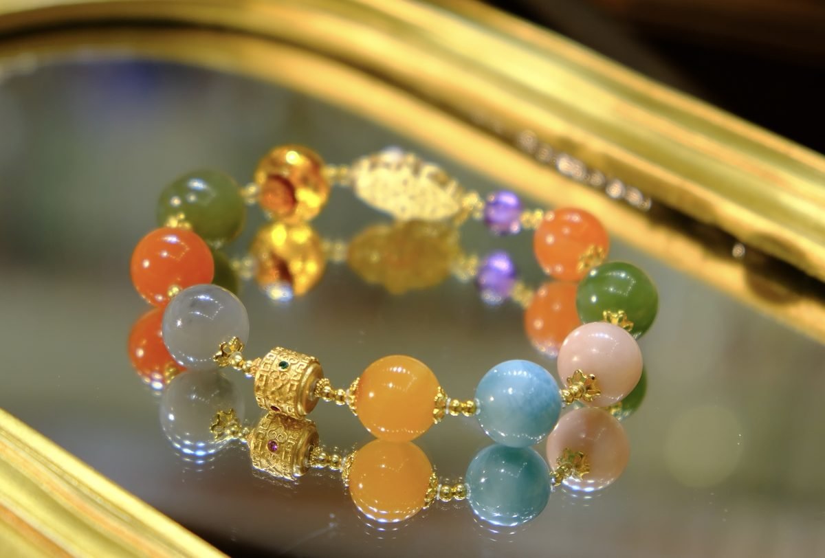 11mm 7 Chakra Balancing Bracelet with Larimar & Red Agate - Image 6