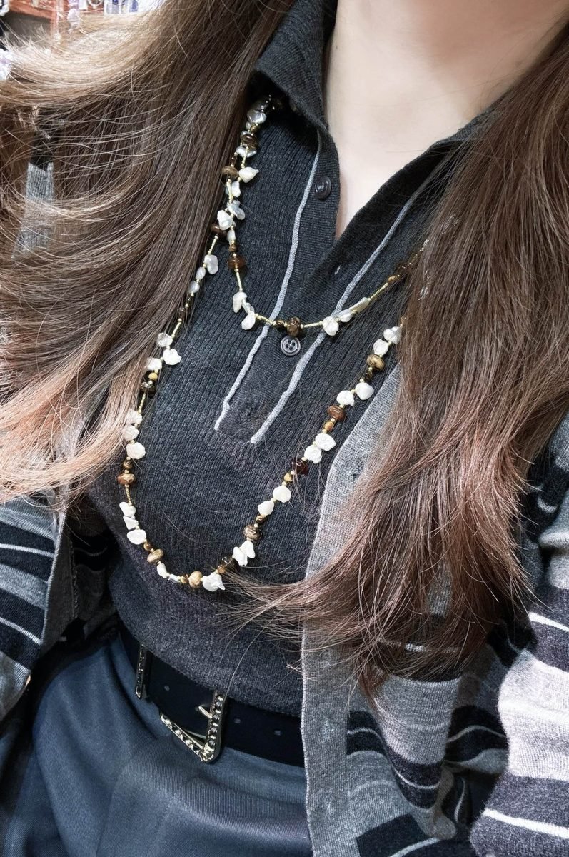 Citrine Necklace with Freshwater Pearl & Tiger Eye