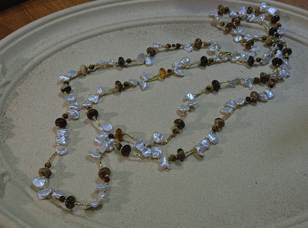 Citrine Necklace with Freshwater Pearl & Tiger Eye - Image 2