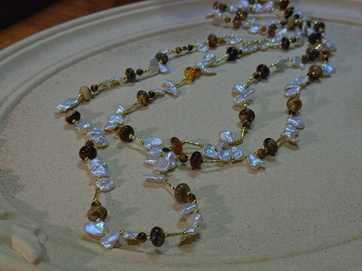 Citrine Necklace with Freshwater Pearl & Tiger Eye - Image 3