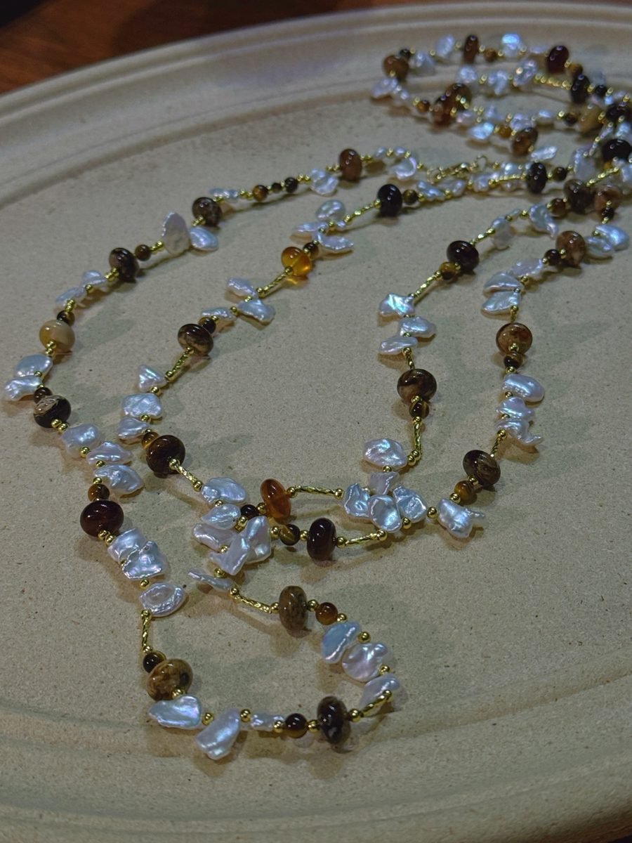 Citrine Necklace with Freshwater Pearl & Tiger Eye - Image 5