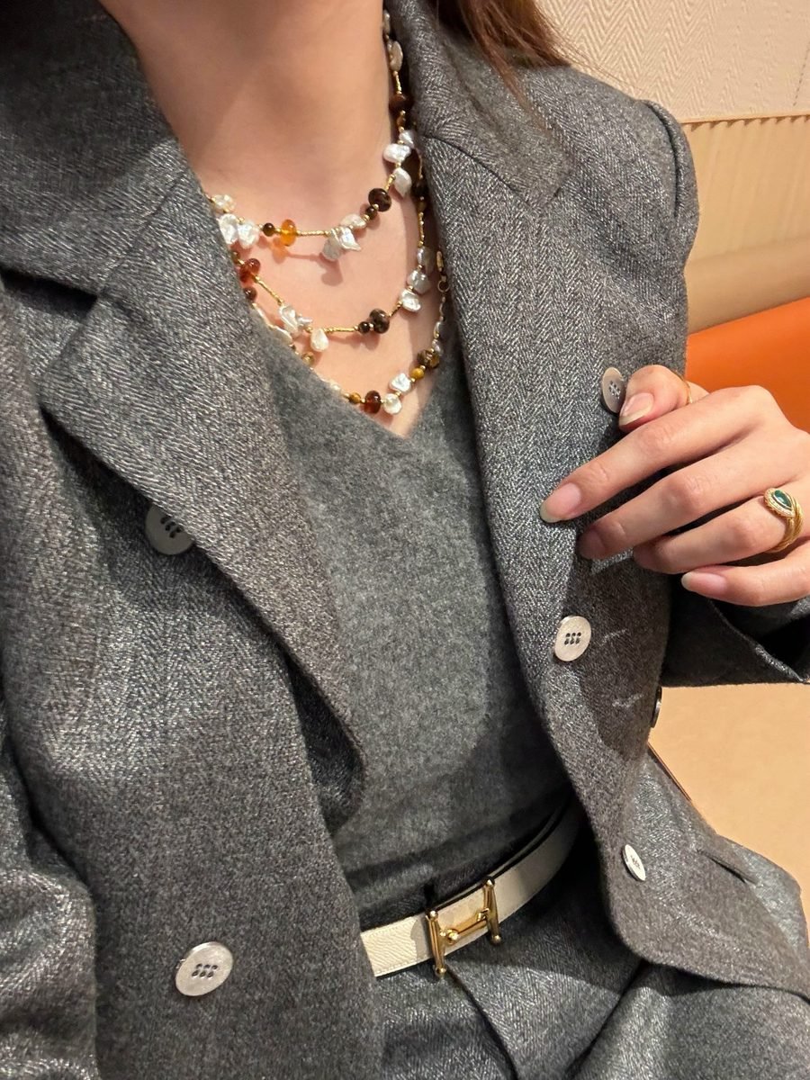 Citrine Necklace with Freshwater Pearl & Tiger Eye - Image 8