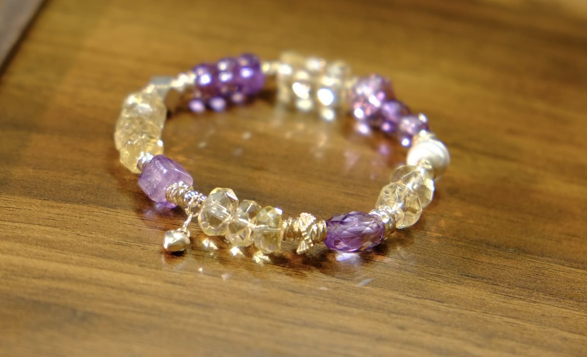 10mm Amethyst Faceted Bracelet with Citrine